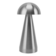 Accent Lamp - Brushed silver mushroom-shaped table lamp viewed against a plain white background