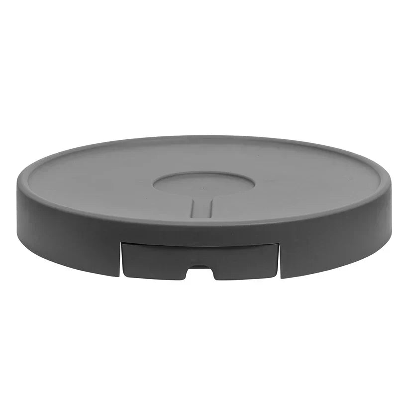 Serving Platter - A dark gray round plant saucer with a closed front pull-out water drawer, on a plain white background