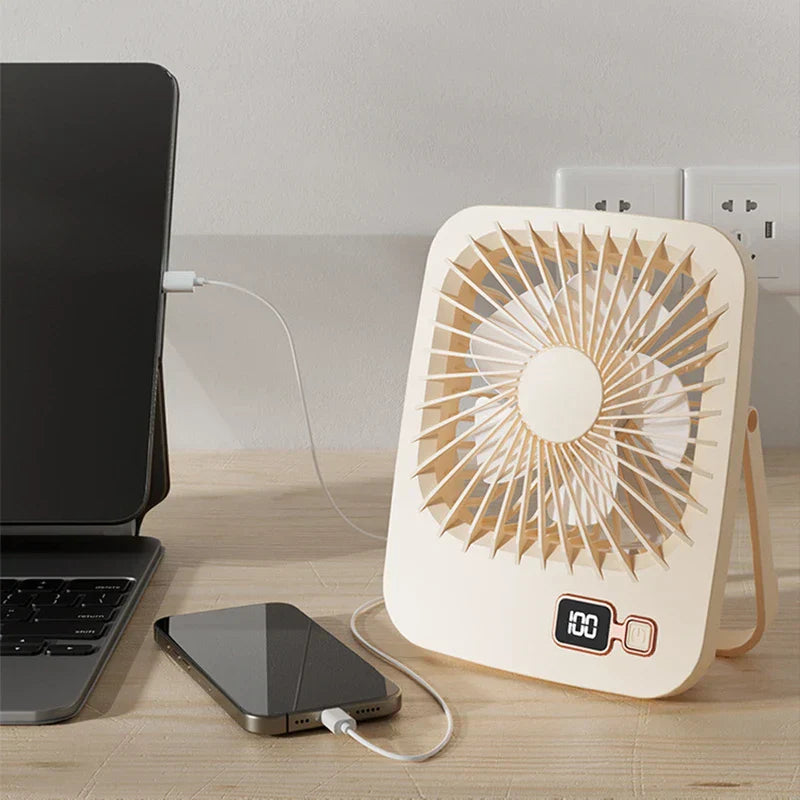 Small desk fan with USB charging port