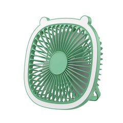 Mint green bear-eared desktop desk lamp with cooling fan, front view against white background