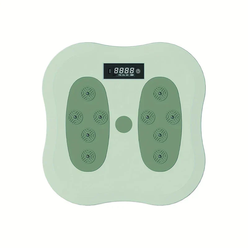 Waist Twisting Disc Board - Top-down view of sage green fitness twist board with textured foot pads and top-mounted digital display