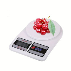 Digital Kitchen Scale - White SF-400 scale weighing fresh stemmed cherries with a single leaf on its platform
