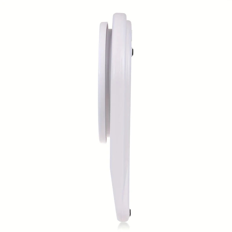 Side view of the white digital kitchen scale, showing its thin vertical profile against white background.