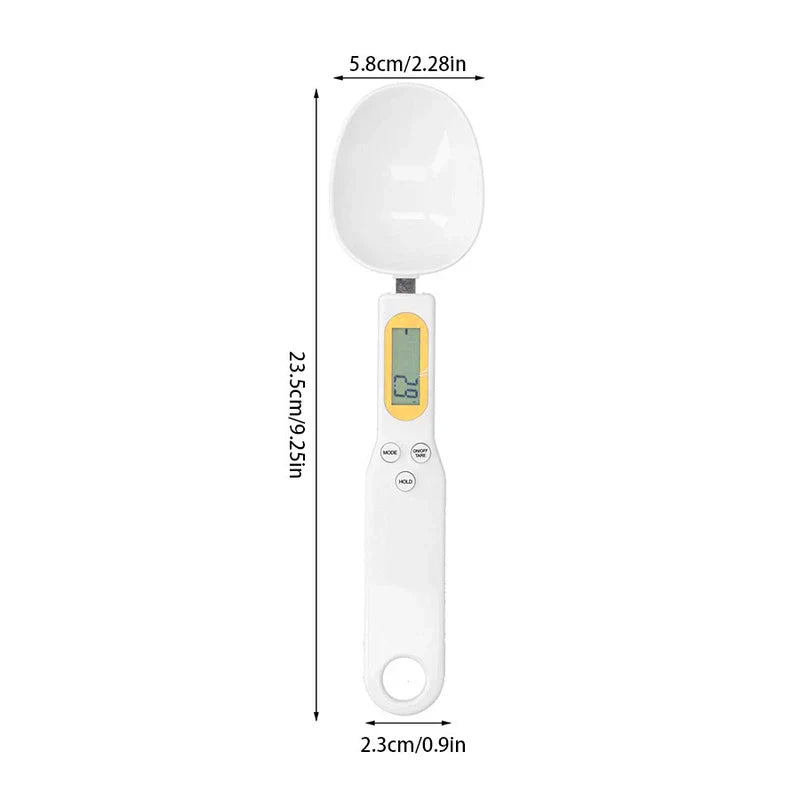 Digital Measuring Spoon Scale - Digital measuring spoon with display showing zero, marked with length and width measurements