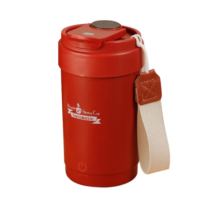 taza térmica inteligente con pantalla digital - taza de viaje aislada de color rojo sólido con correa de tela de transporte y tapa abatible