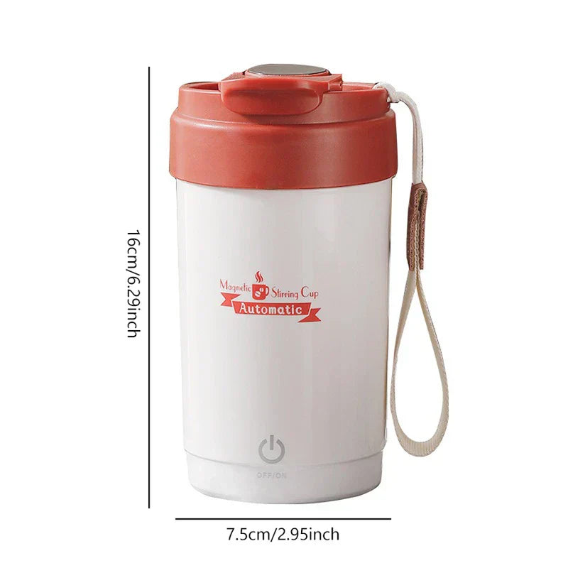 taza térmica inteligente con pantalla digital - taza de agitación magnética automática en rojo y blanco, altura 16 cm, diámetro 7,5 cm, con correa de transporte incluida