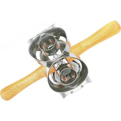 Donut Cutter - Metal rolling cutter with light wooden dual handles, two circular cutting rings