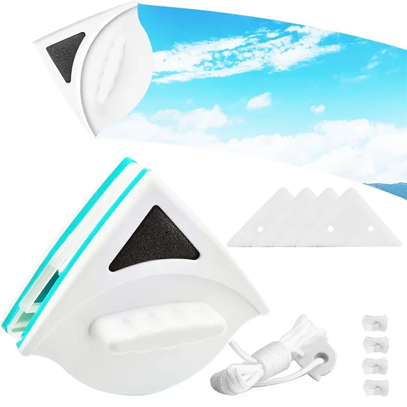 Double sided magnetic window cleaner in use