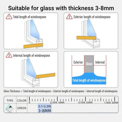 Magnetic Window Cleaner - Diagram explaining glass thickness measurement for a green window cleaning tool suitable for 3-8mm thick glass
