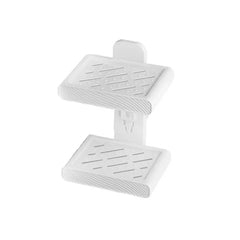 Soap Dish Holder - White wall-mounted two-tier slotted drainage soap holder against plain white background