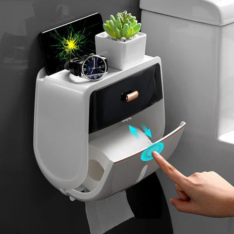 Organizador de caja de pañuelos con estante superior para accesorios