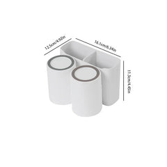 Cup Holder Set - White multi-compartment organizer with two cylindrical cups, shown with dimension labels on white background