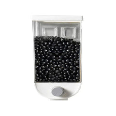 Dry Food Container - Wall-mountable food storage dispenser filled with black beans, front view