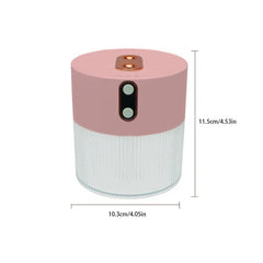 Humidifier Diffuser - Pink and white dual-nozzle humidifier with size dimensions showing height and width