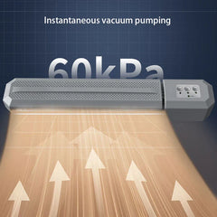 Vacuum Sealer Machine - Grey vacuum sealer showing upward airflow graphics, labeled 60kPa instantaneous vacuum pumping