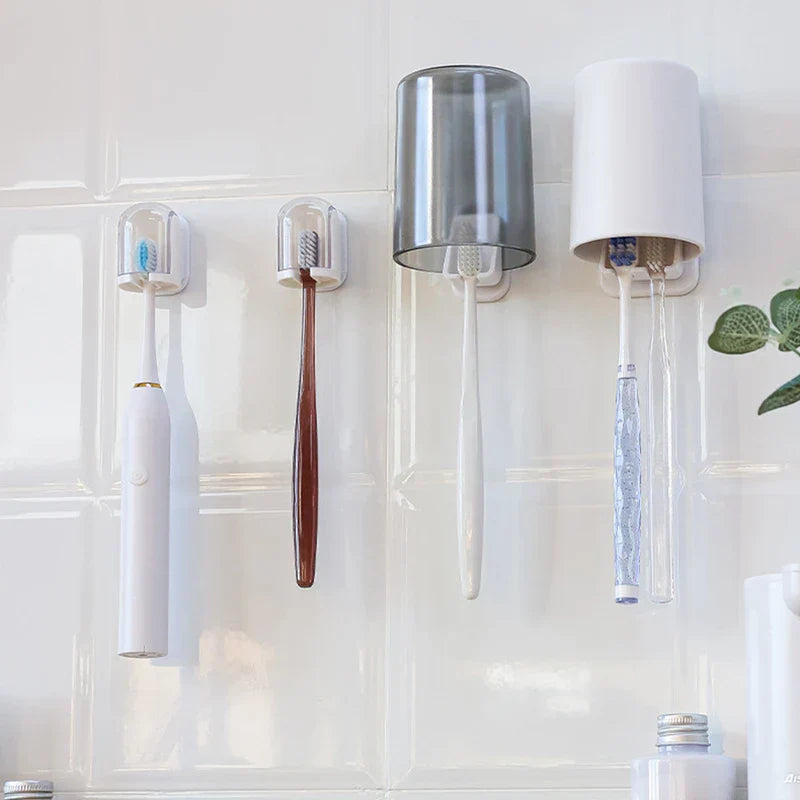 Dustproof Wall Mount Toothbrush Holder With Cover