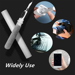 Earbuds Cleaner Kit - Cleaning pen displayed with circular insets showing compatible use cases for earbuds, cameras, keyboards, and smartphones
