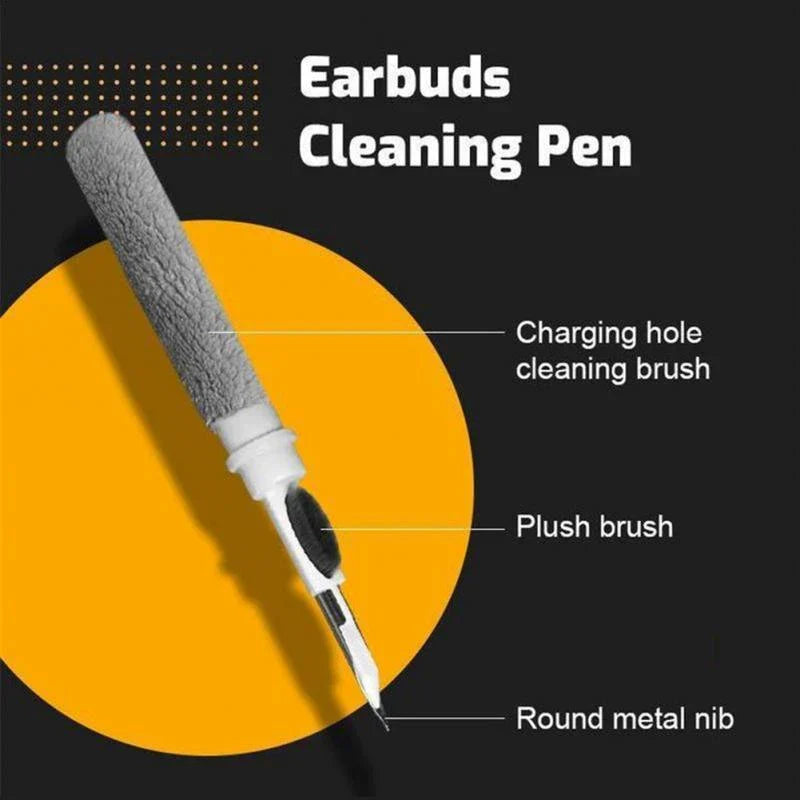 kit de limpieza para auriculares - Bolígrafo limpiador de auriculares con tres partes etiquetadas: cepillo para orificio de carga, cepillo de felpa y punta metálica redonda