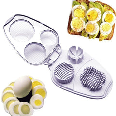 Egg Slicer - Open tool shown with sliced hard-boiled egg and avocado toast example of use