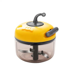 Smoothie Maker - Manual pull-string food chopper with yellow lid, transparent bowl, and internal stainless steel blades