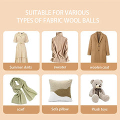 Lint Remover - Six-panel graphic showing garments and soft items suitable for lint removal, arranged in two rows