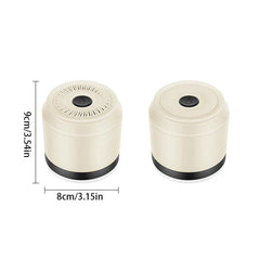 Lint Remover - Two beige fabric shavers, displayed with height 9cm and diameter 8cm dimension markings.