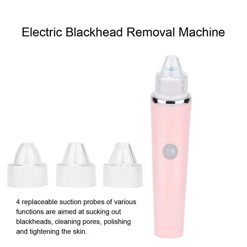 Pore Suction Cleaner - Electric blackhead removal device displayed with three additional replaceable clear suction probes