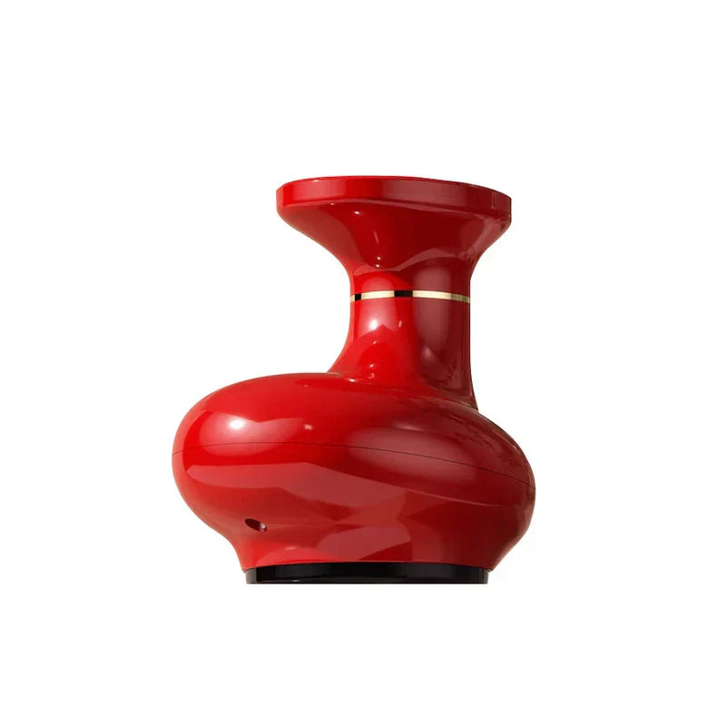 Electric Gua Sha Tool - Glossy red handheld massager with a thin gold band around its narrow neck