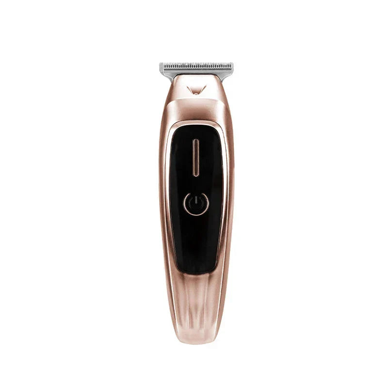 Hair Clipper Kit - Rose gold cordless trimmer unit with power button and exposed T-blade