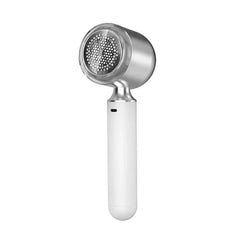 Trimmer - White handheld lint shaver with silver blade head, viewed front-on against a plain background.