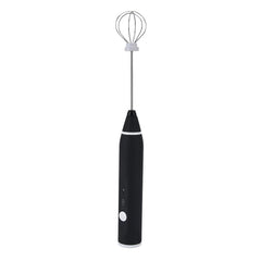 Electric Hand Mixer - Black handheld mixing tool with balloon whisk attachment, shown upright against a plain white background