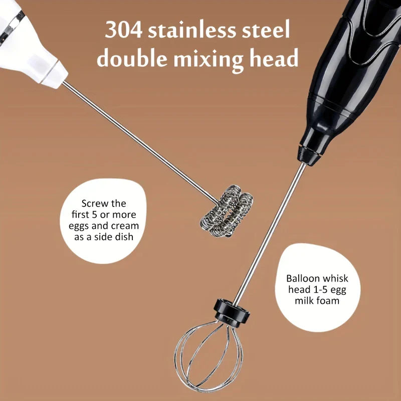 Electric Hand Mixer - Two handheld electric mixers with different stainless steel mixing heads, displayed with descriptive text labels.