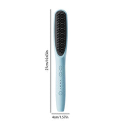 Straightening Comb Brush - Straightening brush with light blue handle, dimension labels showing 27cm length and 4cm width.