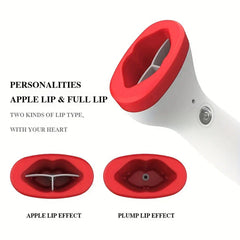 Electric Lip Plumper Enhancer Device - Electronic lip plumping device showing two interchangeable lip heads, labeled apple lip and full lip effects