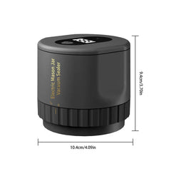 Dark gray electric mason jar vacuum sealer with height 9.4cm and width 10.4cm labeled with dimensions