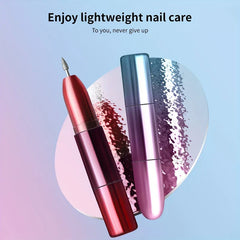 Two sleek gradient pen-shaped devices, one with a pointed tip, against a soft blue-pink background with text overlays
