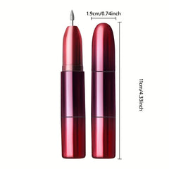 Two red gradient pen-shaped items, one with an extended pointed abrasive tip, with 1.9cm width and 11cm height dimension labels