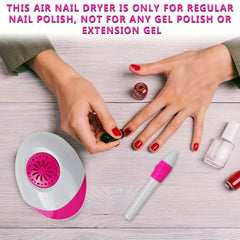Electric Nail Drill - At-home manicure setup with regular nail polish bottles, hand applying polish, drying unit, and handheld file placed on a light wood surface