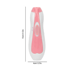 Elektrische Nagelfeile - Rosa-weißer elektrischer Baby-Nageltrimmer mit Maßangaben vor weißem Hintergrund