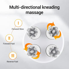 masseur musculaire à percussion - Quatre embouts de massage rotatifs avec étiquettes de modes ; un détail de masseur musculaire à percussion n'est pas visiblement identifiable comme le produit complet.