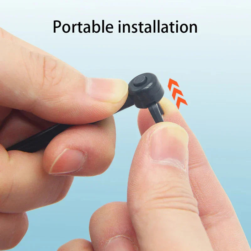 A hand pushes the end of a small black component with the text 'Portable installation' above it.