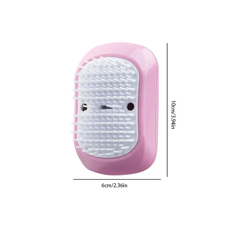 Electric Scalp Massager - Pink colored dual use facial cleanser and shampoo brush shown with dimensions of 10cm by 6cm.