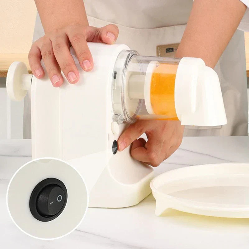 Ice Shaver Machine - Person pressing the power switch to operate the unit, with close-up of on/off control