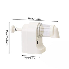 Ice Shaver Machine - Side view of a white electric kitchen appliance with length, height, and depth dimension labels against a plain white background