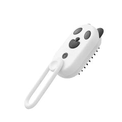 A white panda-style electric spray handle massage brush with a hanging loop and soft bristle side on a white background.