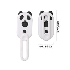 White panda-design electric spray handle massage brush shown from front and back, with size measurements labeled.