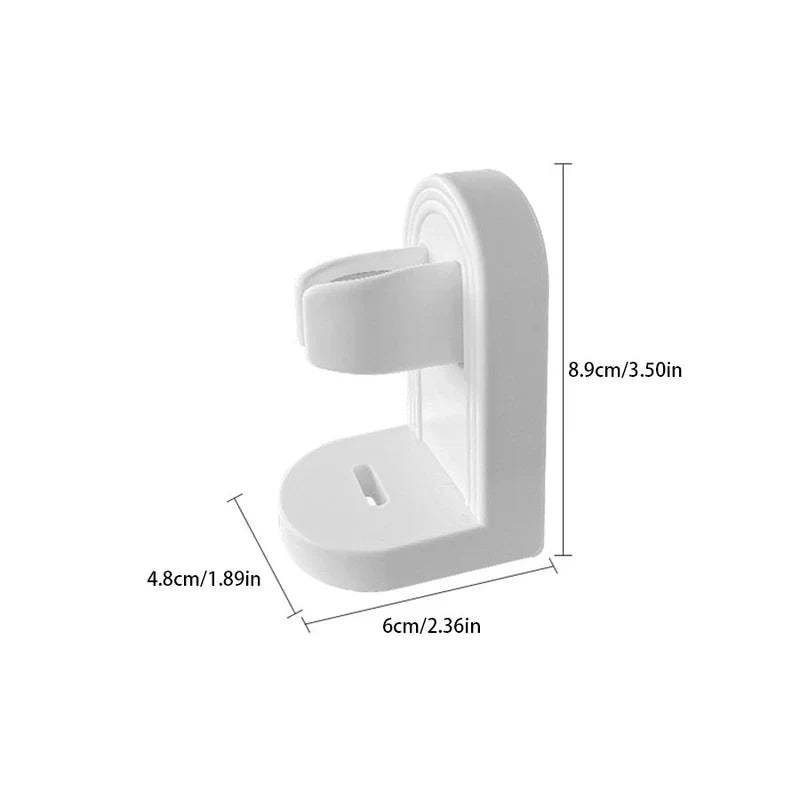 Soporte para cepillo de dientes eléctrico - Soporte de clip blanco montado en pared con etiquetas de dimensiones sobre un fondo liso