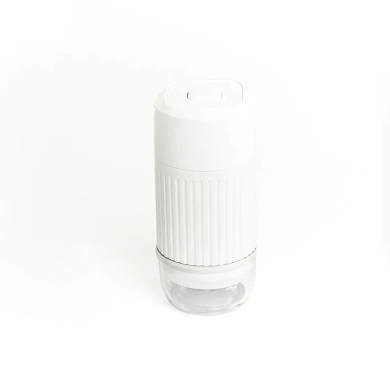 White handheld cordless device with a ribbed grip and clear lower base on a white background.
