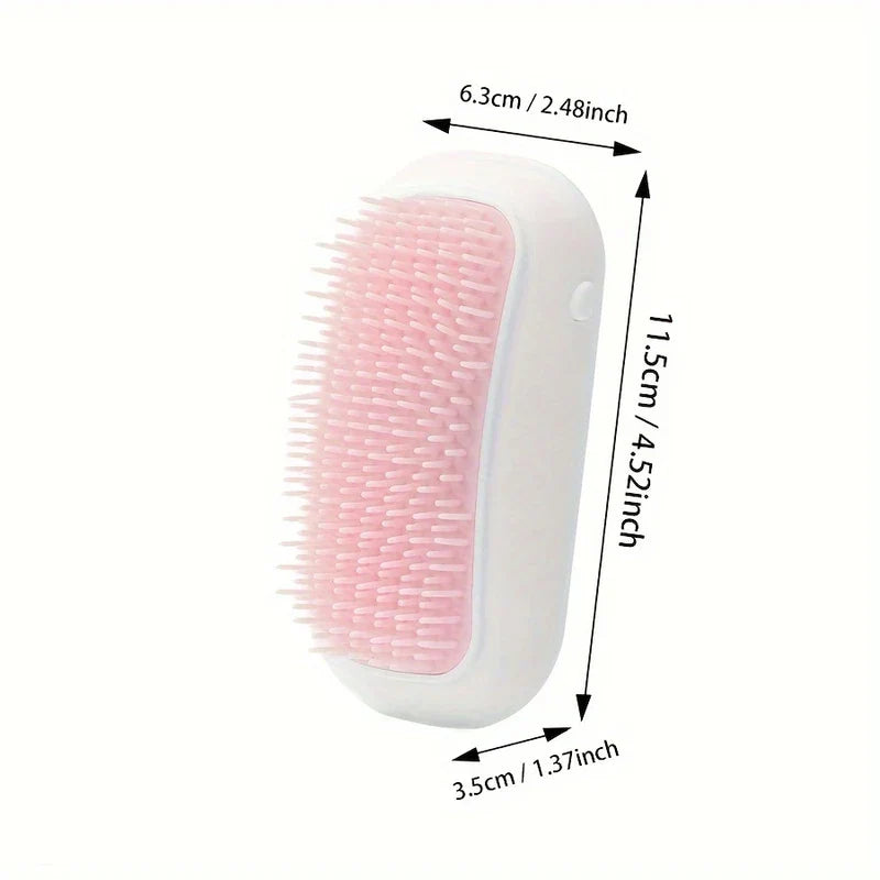 A white and pink electric hair brush with size dimension labels on a plain white background