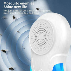 Electronic Indoor Pest Repellent Unit - Device emitting concentric signal waves with common household pests shown nearby